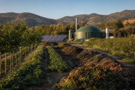An integrated farm using agroforestry, compost recovery, biogas and solar energy in a restored agricultural landscape.
